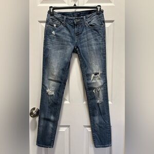 Vigoss Womens The Jagger Skinny Slim Jeans Blue Distressed Stone Wash 28/31